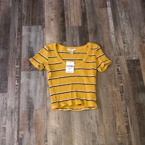 Forever 21 Striped Yellow Tee